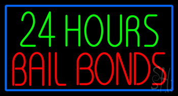 24 Hours Bail Bonds with Blue Border Neon Sign