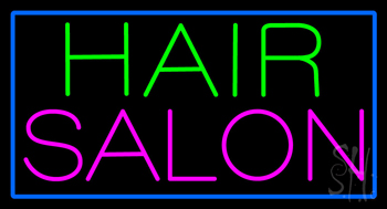Green Hair Salon with Blue Border Neon Sign