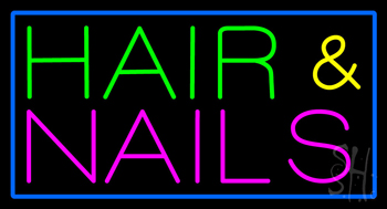 Green Hair and Pink Nails with Blue Border Neon Sign