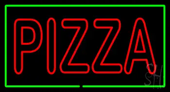 Double Stroke Red Pizza with Green Border Neon Sign