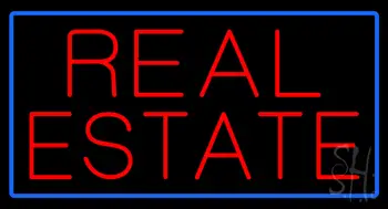 Red Real Estate Blue Border Neon Sign