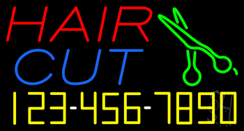 Hair Cut with Number and Scissor Neon Sign