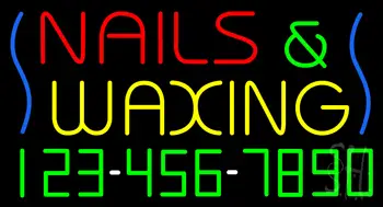 Nails and Waxing with Phone Number Neon Sign