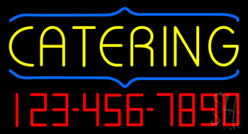 Yellow Catering with Phone Number Neon Sign