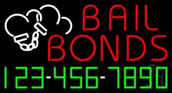 Red Bail Bonds with Phone Number Neon Sign