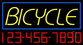 Bicycle Blue Border with Phone Number Neon Sign