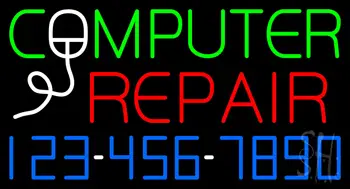Computer Repair Blue Border Neon Sign