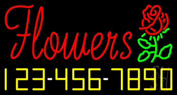 Red Flowers with Phone Number Neon Sign