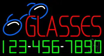Red Glasses with Phone Number Neon Sign