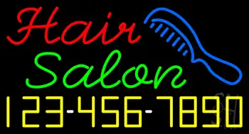 Red Hair Salon with Comb and Number Neon Sign