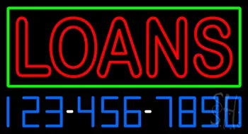Double Stroke Red Loans with Phone Number Neon Sign