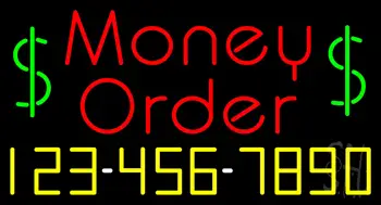 Red Money Order with Phone Number Neon Sign