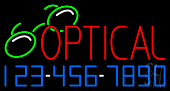 Red Optical with Phone Number Neon Sign