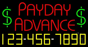 Red Payday Advance with Phone Number Neon Sign