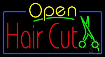 Open Hair Cut with Scissor Neon Sign