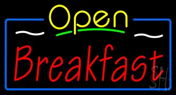 Open Breakfast with Blue Border Neon Sign