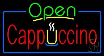 Open Cappuccino Blue Border Neon Sign