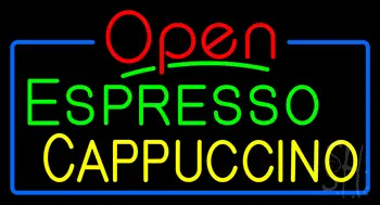 Red Open Espresso Cappuccino with Blue Border Neon Sign