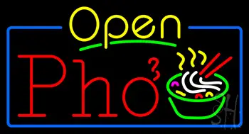 Yellow Open Pho with Blue Border Neon Sign