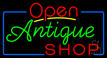 Open Antiques Shop Neon Sign