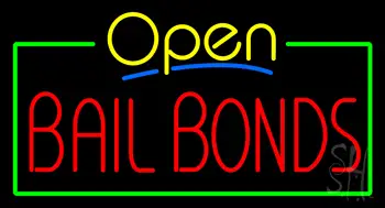 Yellow Open Bail Bonds Green Line Neon Sign