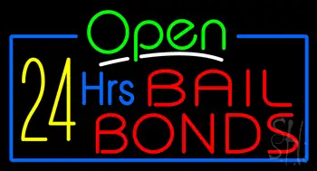 Green Open 24 Hrs Bail Bonds Neon Sign