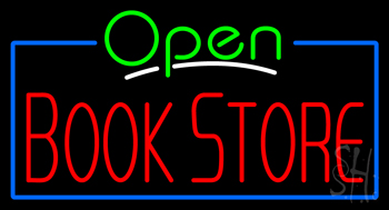 Green Open Book Store Blue Border Neon Sign