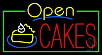 Cakes Open with Green Border  Neon Sign