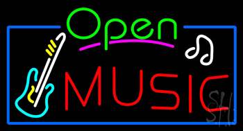 Open Music with Guitar Logo Neon Sign