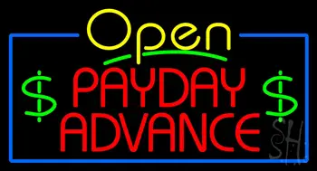 Yellow Open Payday Advance Neon Sign