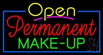Yellow Open Permanent Make Up Blue Border Neon Sign