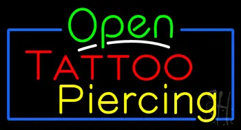 Open Tattoo Piercing Blue Border Neon Sign
