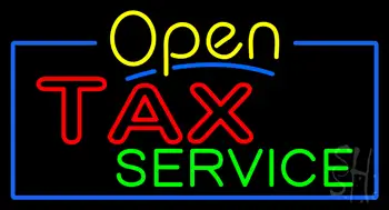 Yellow Open Double StrokeTax Service Neon Sign