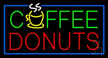 Green Coffee Donuts Red Blue Border Neon Sign