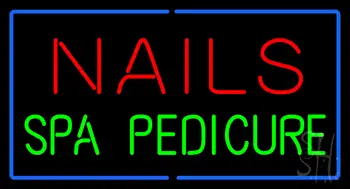 Red Nails Green Spa Pedicure with Blue Border Neon Sign