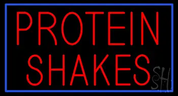 Red Protein Shakes with Blue Border LED Neon Sign