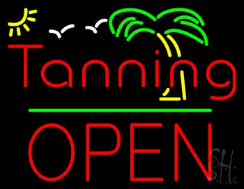 Red Tanning Block Open Palm Tree LED Neon Sign