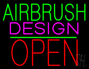 Airbrush Design Block Open Green Line LED Neon Sign