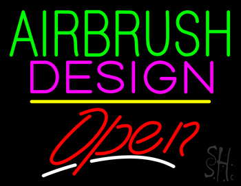Green Airbrush Pink Design Open Yellow Line LED Neon Sign