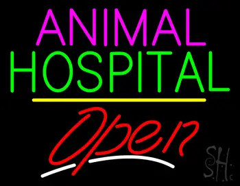 Animal Hospital Open Yellow Line LED Neon Sign