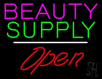 Beauty Supply Open White Line LED Neon Sign
