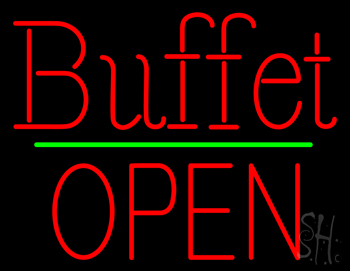 Red Buffet Block Open Green Line LED Neon Sign