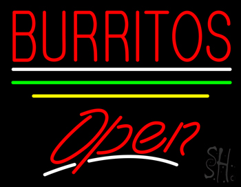 Burritos Open Yellow Line LED Neon Sign