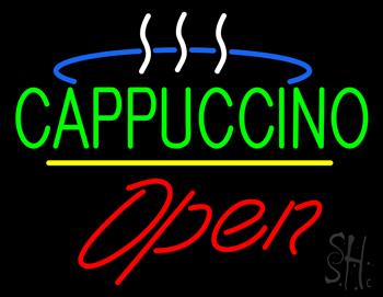 Cappuccino Logo Open Yellow Line LED Neon Sign