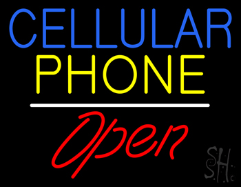 Cellular Phone Open White Line LED Neon Sign