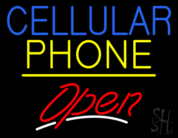 Cellular Phone Open Yellow Line LED Neon Sign