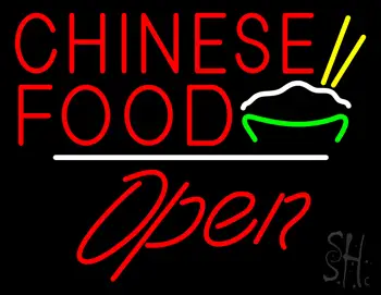 Chinese Food Logo Open White Line LED Neon Sign