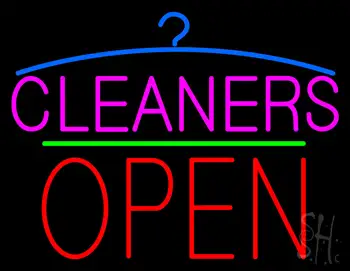 Pink Cleaners Block Open LED Neon Sign