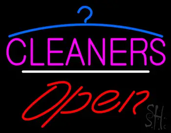Cleaners Logo Open White Line LED Neon Sign