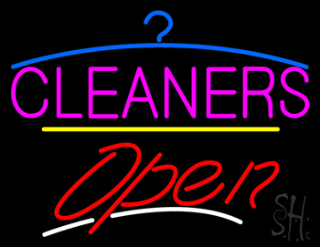 Cleaners Logo Open Yellow Line LED Neon Sign